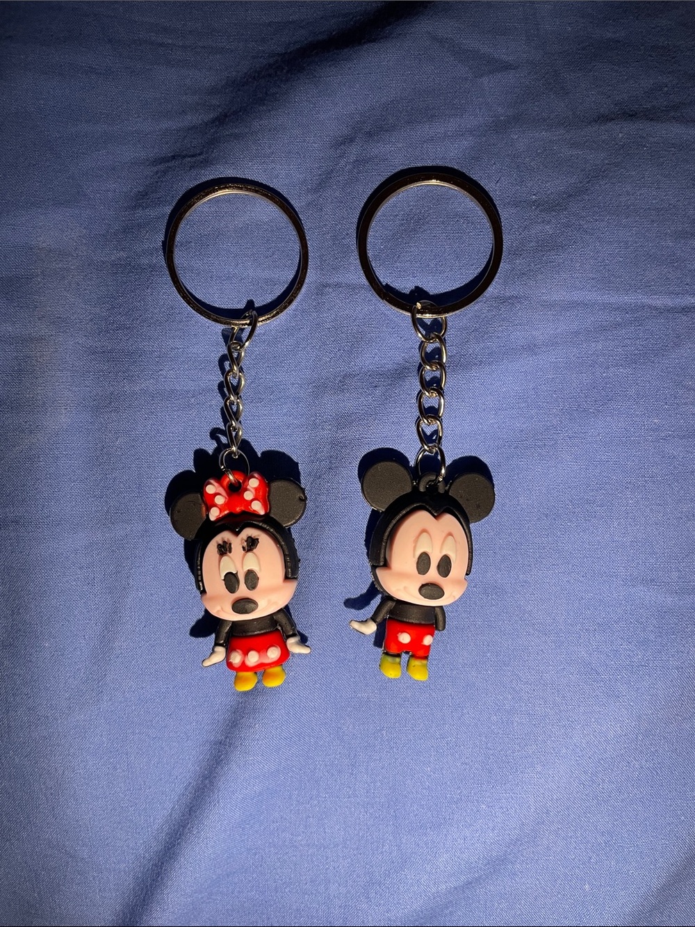 Disney Mickey & Minnie Rubber Keychain Duo - Black, Red, Yellow